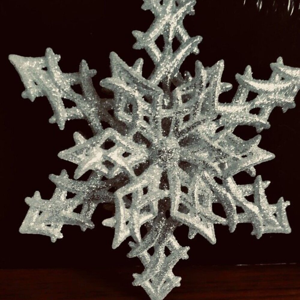 ❄️ Silver 3D Glitter Snowflake Ornament 5” Christmas Holiday Tree Decor